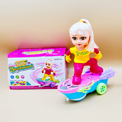 Battling Battery Operated 360 Jashion Girl Skateboard Toy with Attached Doll Rattle  (Multicolor)