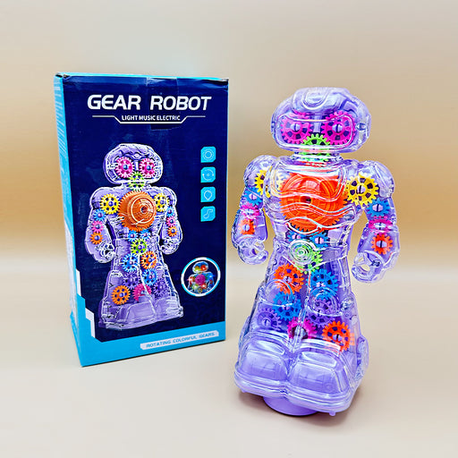 Electric Transparent Gear Robot Toy for Kids with Multi Color Lights & Music,Battery Operated Intelligent Walking Robot Toy for Children Gift